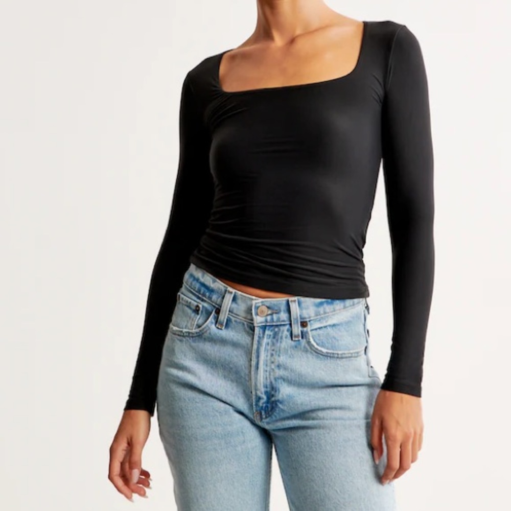 A & F Soft Matte Seamless Long-Sleeve Squareneck Top
